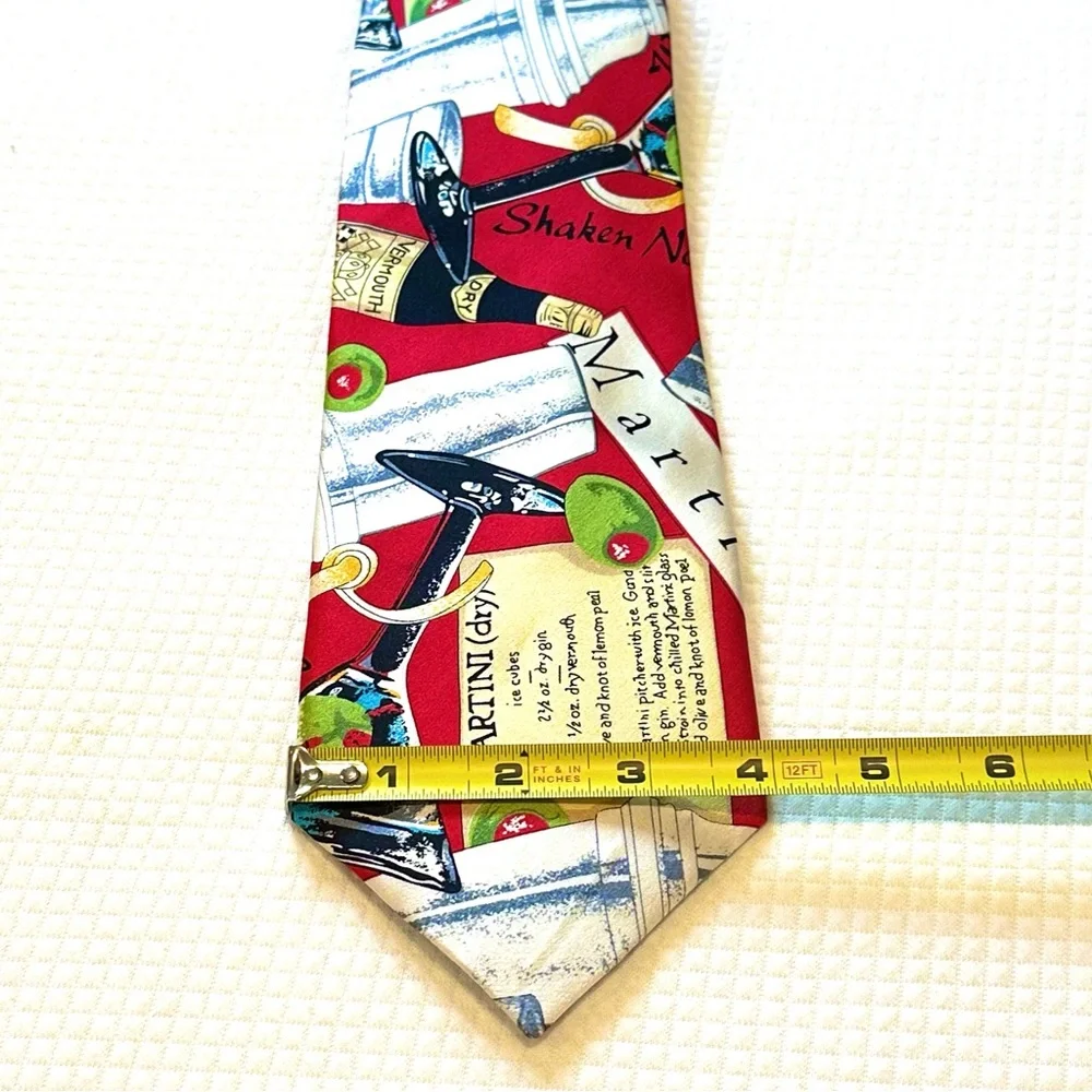Wolfmark 100% Silk Red Martini Cocktail Theme Print Tie Bartender Waitstaff 🍸🍸🍸 - Picture 6 of 6